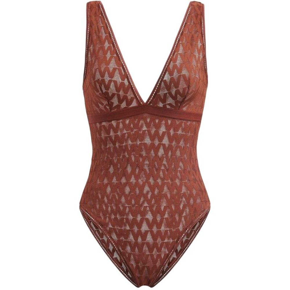 Valentino Womens/Ladies Logo Mesh Lace Detail Onesie / Caramel